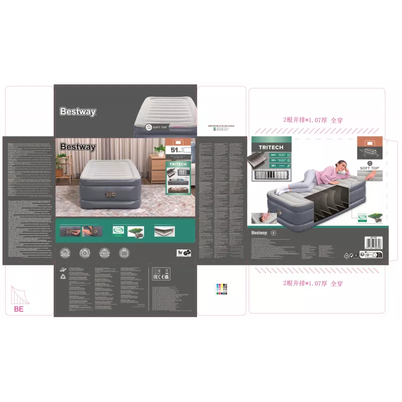 Bestway Tritech colchón de aire Twin con bomba AC integrada y revestimiento antimicrobiano 1,91 m x 97 cm x 51 cm