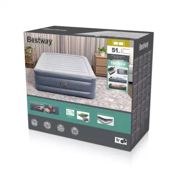 Bestway Tritech colchón de aire Queen con bomba AC integrada y revestimiento antimicrobiano 2,03 m x 1,52 m x 51 cm