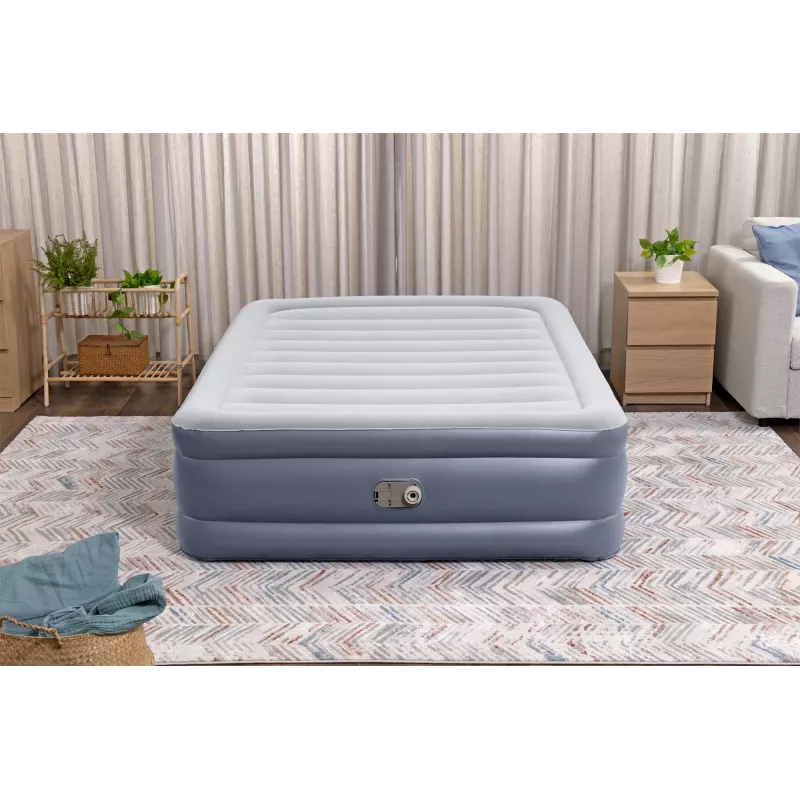 Bestway Tritech colchón de aire Queen con bomba AC integrada y revestimiento antimicrobiano 2,03 m x 1,52 m x 51 cm