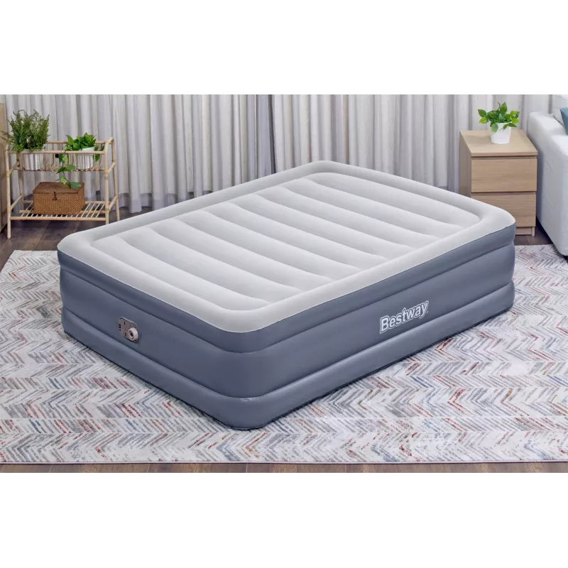 Bestway Tritech colchón de aire Queen con bomba AC integrada y revestimiento antimicrobiano 2,03 m x 1,52 m x 51 cm
