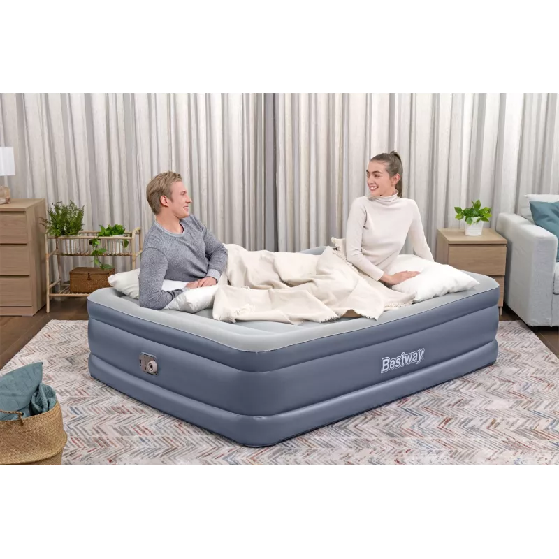 Bestway Tritech colchón de aire Queen con bomba AC integrada y revestimiento antimicrobiano 2,03 m x 1,52 m x 51 cm