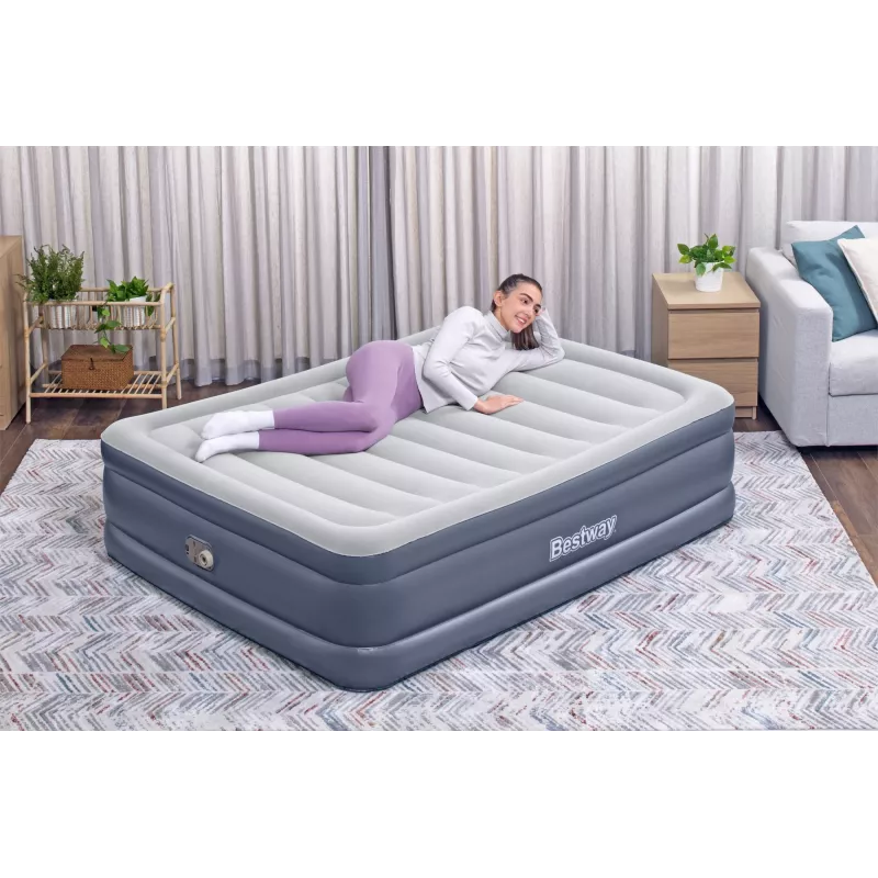Bestway Tritech colchón de aire Queen con bomba AC integrada y revestimiento antimicrobiano 2,03 m x 1,52 m x 51 cm