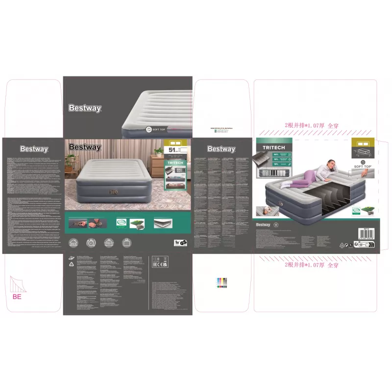 Bestway Tritech colchón de aire Queen con bomba AC integrada y revestimiento antimicrobiano 2,03 m x 1,52 m x 51 cm
