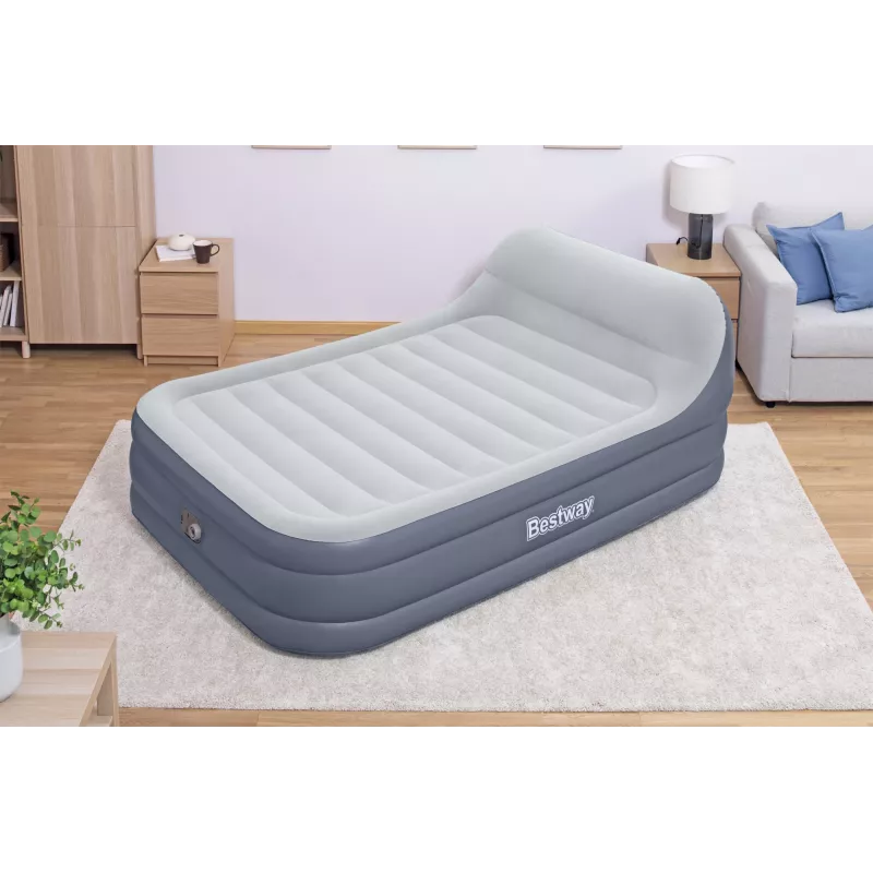 Colchón de aire Bestway Tritech SleekFlow con cabecera Queen, bomba AC integrada y recubrimiento antimicrobiano 2,26 m x 1,52 m x 84 cm