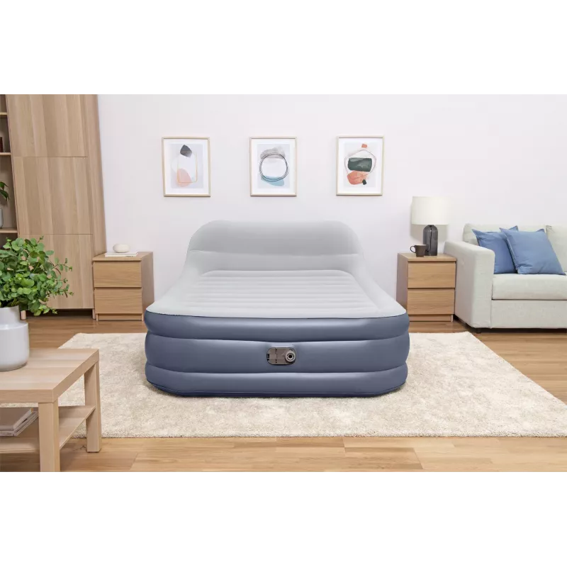 Colchón de aire Bestway Tritech SleekFlow con cabecera Queen, bomba AC integrada y recubrimiento antimicrobiano 2,26 m x 1,52 m x 84 cm