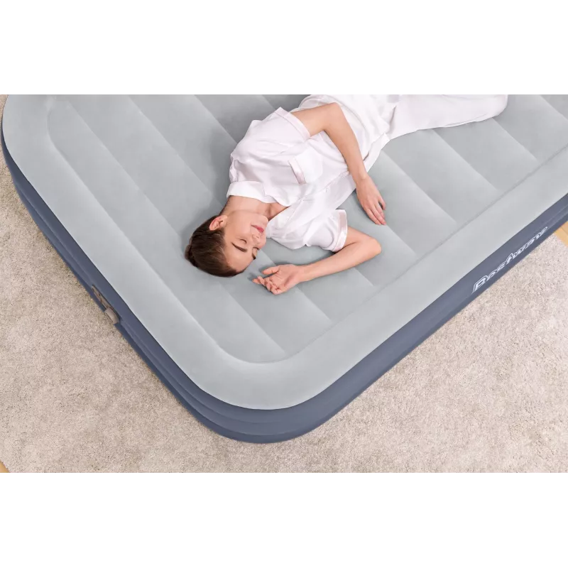 Colchón de aire Bestway Tritech SleekFlow con cabecera Queen, bomba AC integrada y recubrimiento antimicrobiano 2,26 m x 1,52 m x 84 cm