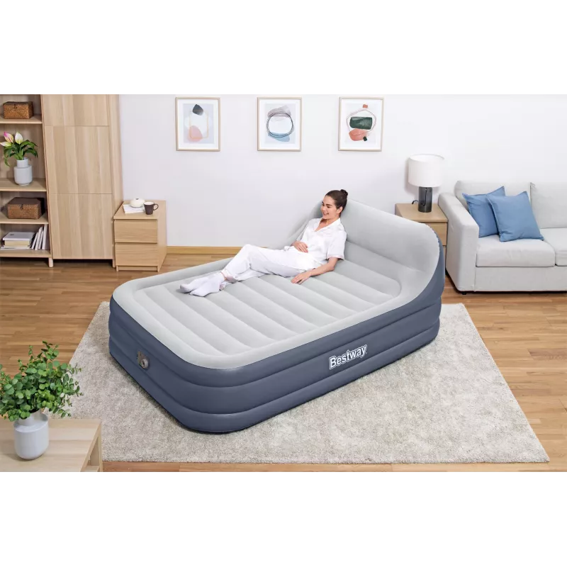 Colchón de aire Bestway Tritech SleekFlow con cabecera Queen, bomba AC integrada y recubrimiento antimicrobiano 2,26 m x 1,52 m x 84 cm