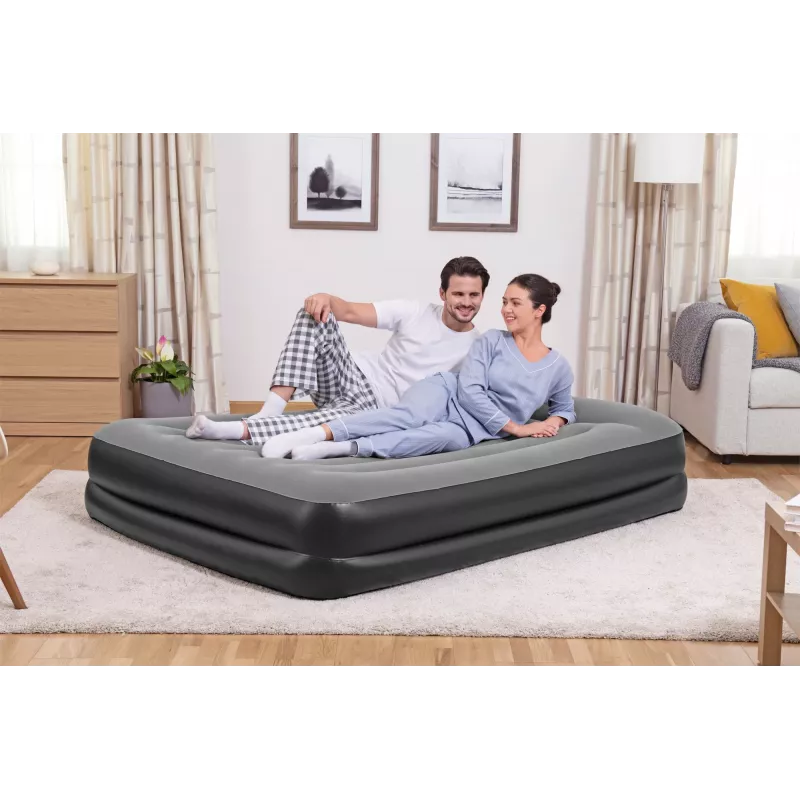 Bestway Tritech Colchón hinchable Queen con bomba AC integrada y recubrimiento antimicrobiano 2,03 m x 1,52 m x 46 cm