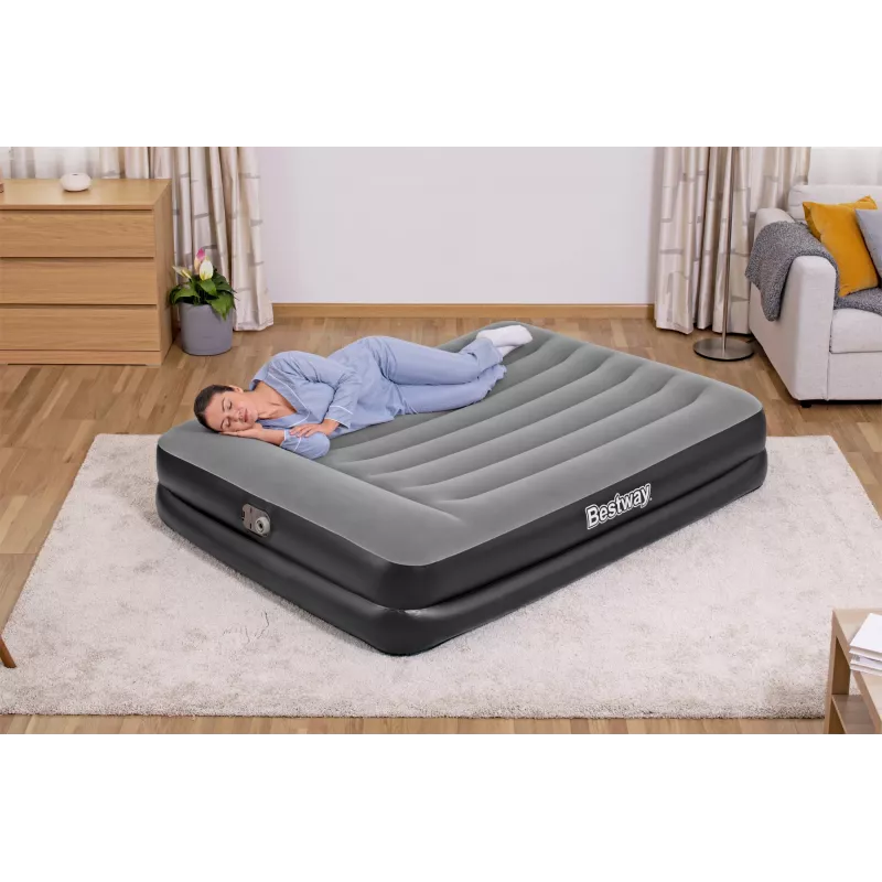 Bestway Tritech Colchón hinchable Queen con bomba AC integrada y recubrimiento antimicrobiano 2,03 m x 1,52 m x 46 cm