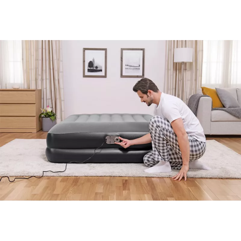 Bestway Tritech Colchón hinchable Queen con bomba AC integrada y recubrimiento antimicrobiano 2,03 m x 1,52 m x 46 cm