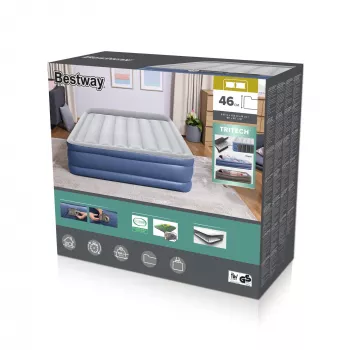 Bestway Tritech Cama hinchable Queen con bomba AC integrada y recubrimiento antimicrobiano 2,03 m x 1,52 m x 46 cm