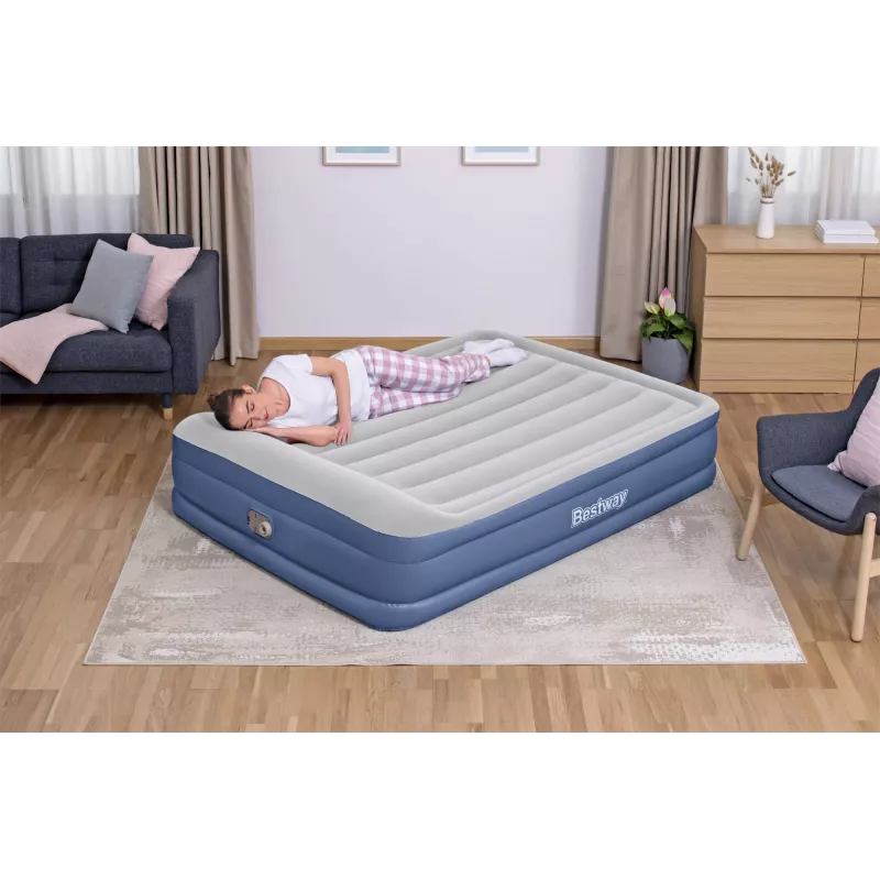 Bestway Tritech Cama hinchable Queen con bomba AC integrada y recubrimiento antimicrobiano 2,03 m x 1,52 m x 46 cm