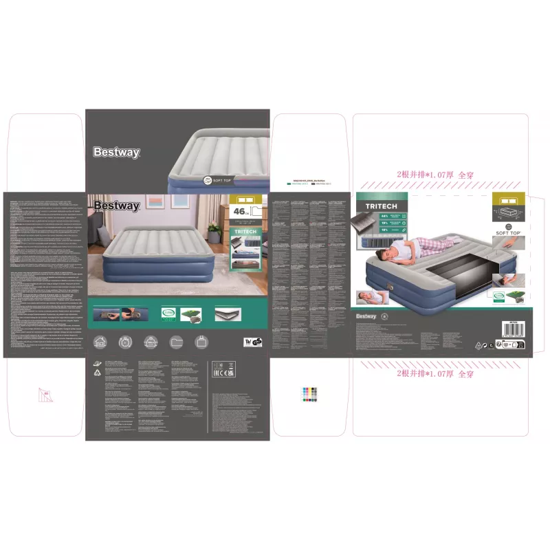 Bestway Tritech Cama hinchable Queen con bomba AC integrada y recubrimiento antimicrobiano 2,03 m x 1,52 m x 46 cm