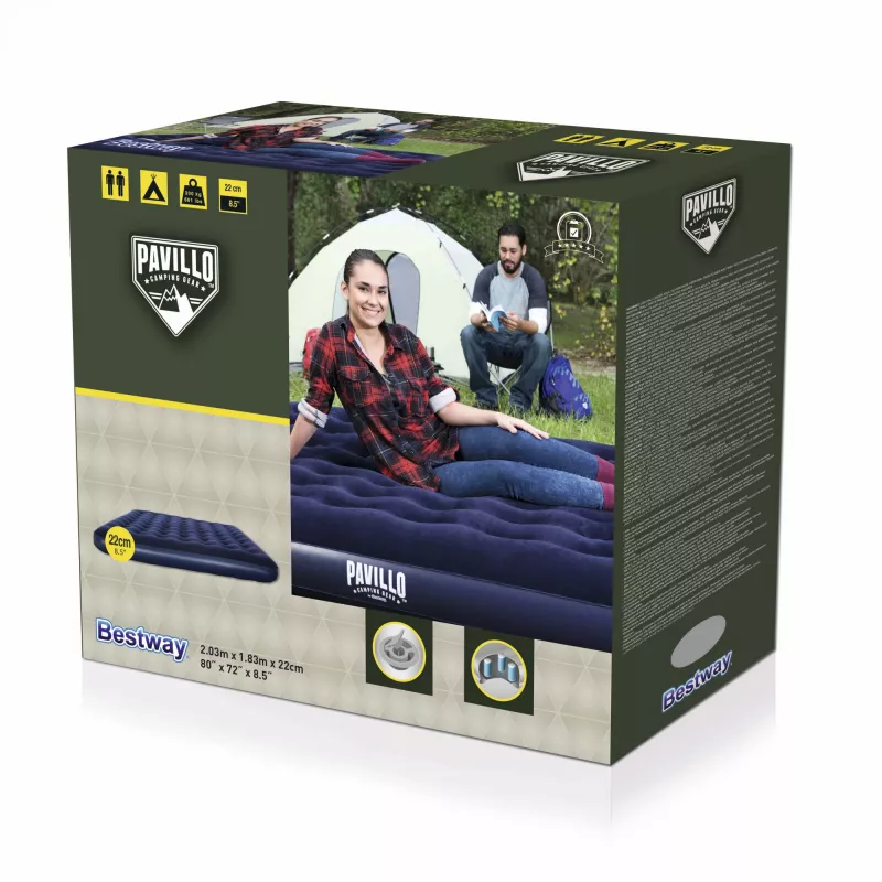 Bestway Flocked Airbed – King – 2,03 m x 1,83 m x 22 cm, Colchón doble