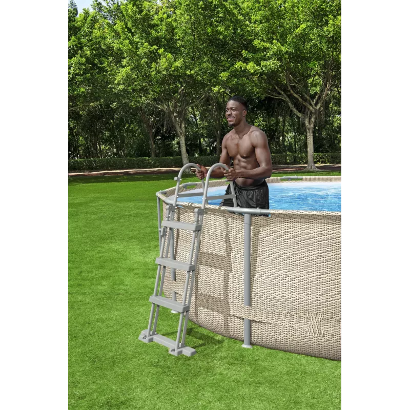 Bestway Flip & Lock Escalera para piscina desmontable 1,07 m, Escalera, Gris, Metal, 150 kg, 3 peldaños, 107 cm