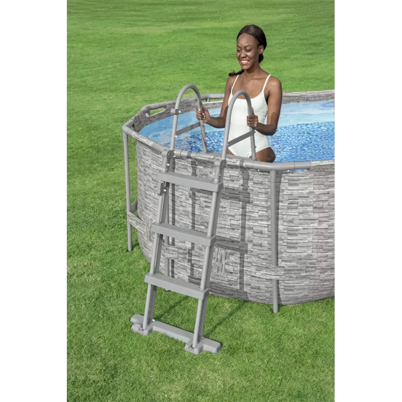Bestway Flip & Lock Escalera para piscina desmontable 1,07 m, Escalera, Gris, Metal, 150 kg, 3 peldaños, 107 cm