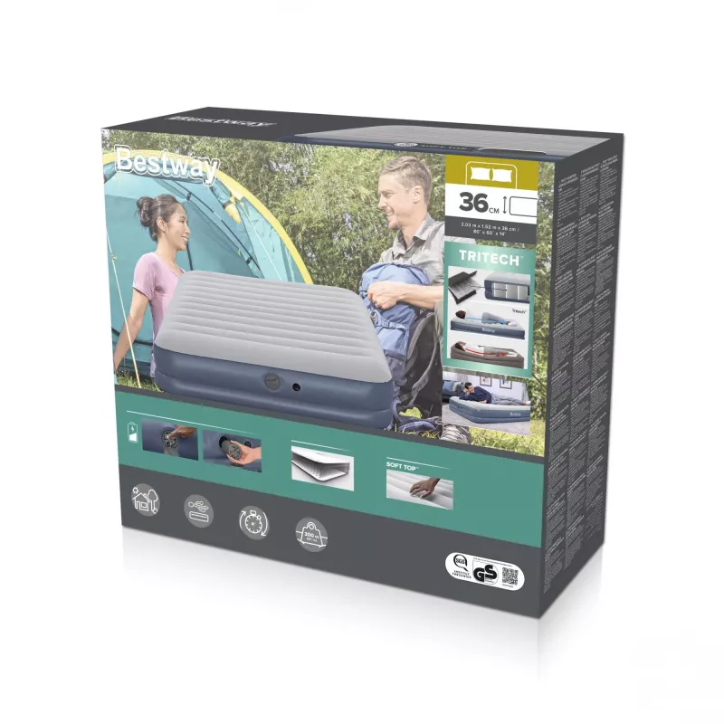 Bestway Tritech Colchón hinchable Queen con bomba recargable 2,03 m x 1,52 m x 36 cm
