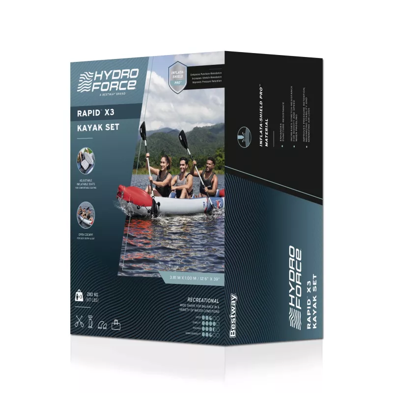 Bestway Hydro Force Rapid X3 Set de kayak hinchable para 3 personas 3,81 m