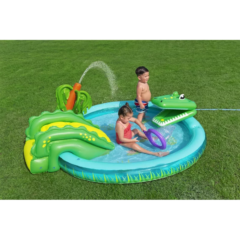 Bestway Crocodile Cove Centro de juegos acuáticos y piscina hinchable para niños 2,24 m x 1,81 m x 72 cm