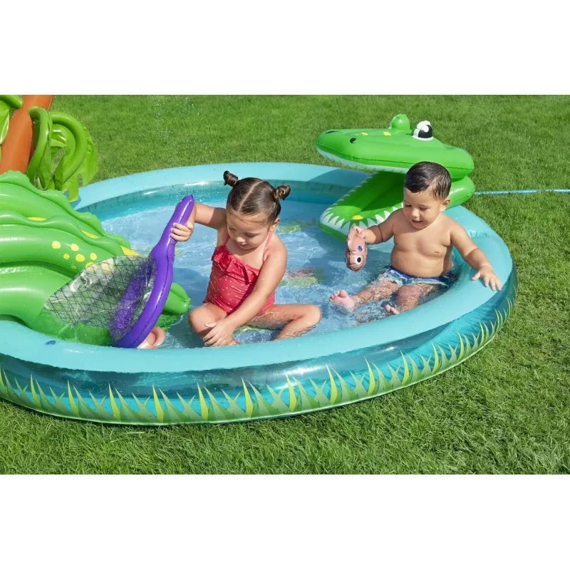 Bestway Crocodile Cove Centro de juegos acuáticos y piscina hinchable para niños 2,24 m x 1,81 m x 72 cm