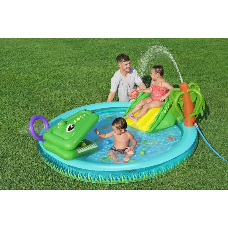 Bestway Crocodile Cove Centro de juegos acuáticos y piscina hinchable para niños 2,24 m x 1,81 m x 72 cm