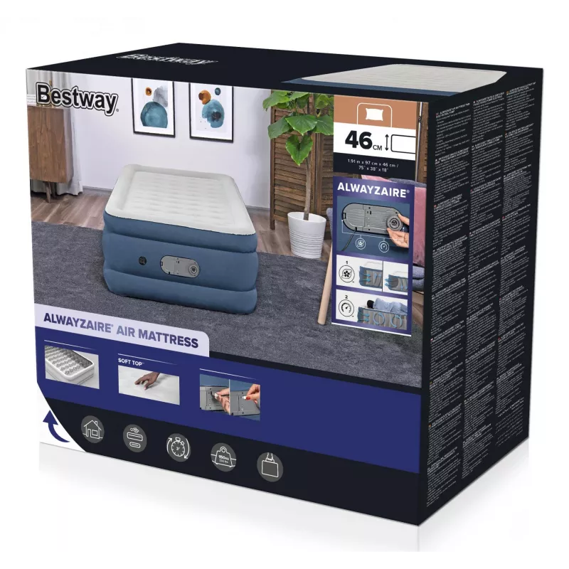 Bestway AlwayzAire Cama hinchable Twin con bomba doble integrada 1,91 m x 97 cm x 46 cm