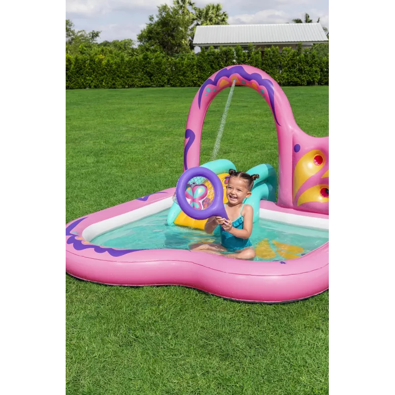 Bestway Butterfly Wonder Centro de juegos acuáticos y piscina hinchable para niños 1,80 m x 1,80 m x 1,17 m