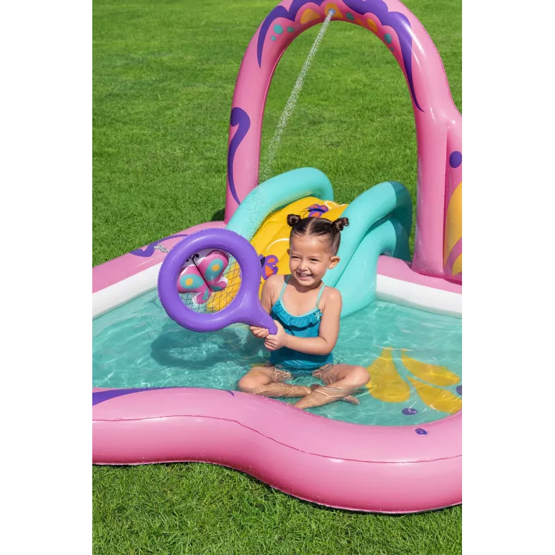 Bestway Butterfly Wonder Centro de juegos acuáticos y piscina hinchable para niños 1,80 m x 1,80 m x 1,17 m