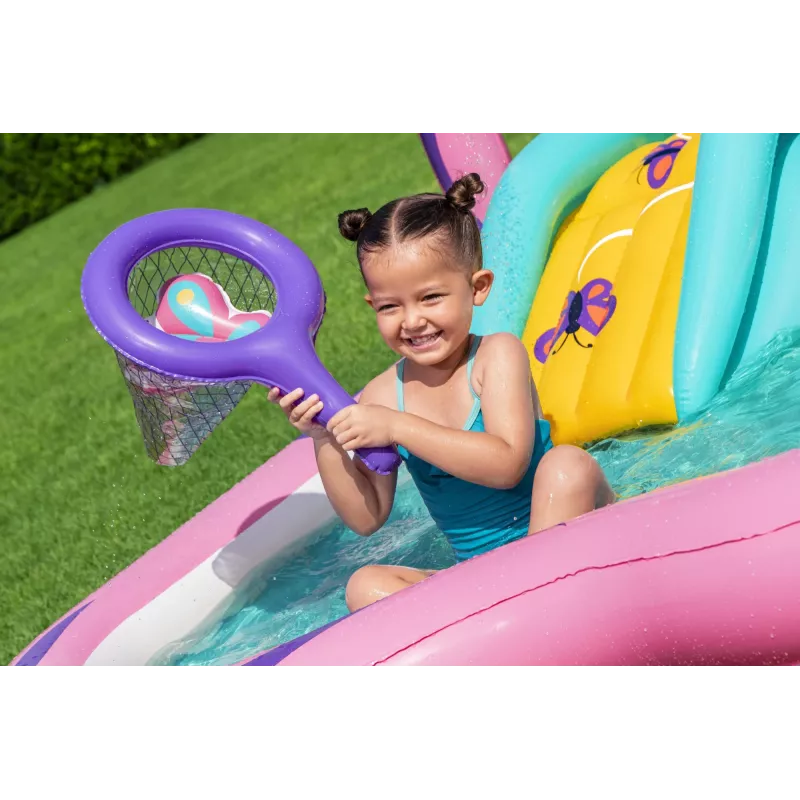 Bestway Butterfly Wonder Centro de juegos acuáticos y piscina hinchable para niños 1,80 m x 1,80 m x 1,17 m