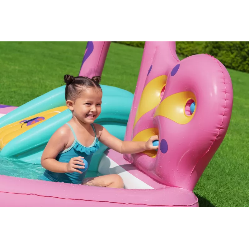 Bestway Butterfly Wonder Centro de juegos acuáticos y piscina hinchable para niños 1,80 m x 1,80 m x 1,17 m