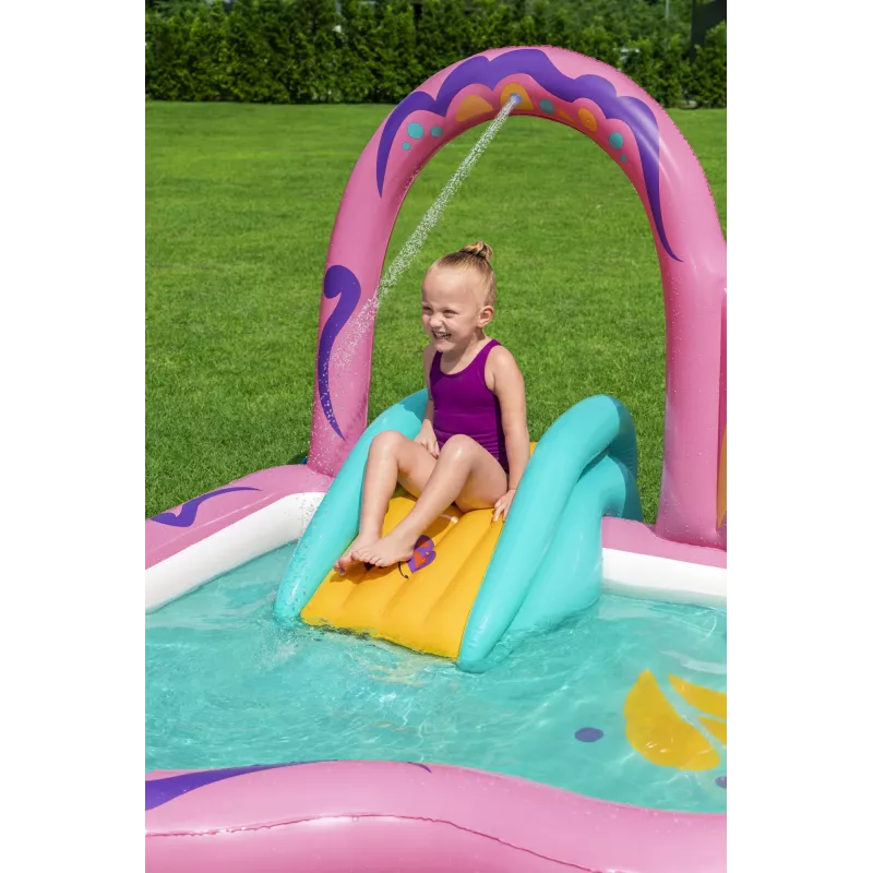 Bestway Butterfly Wonder Centro de juegos acuáticos y piscina hinchable para niños 1,80 m x 1,80 m x 1,17 m