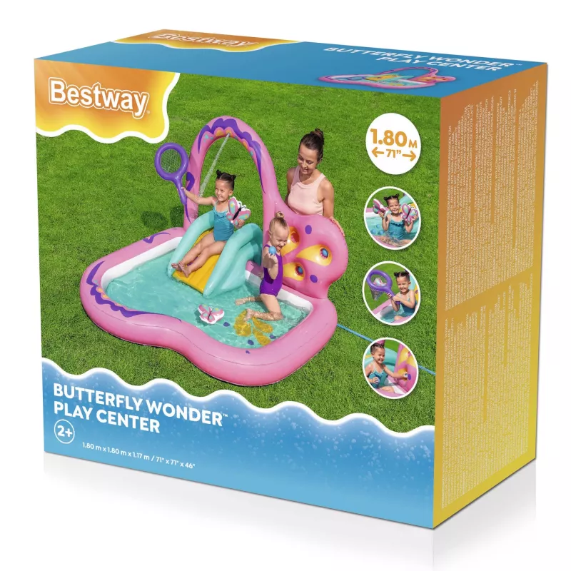 Bestway Butterfly Wonder Centro de juegos acuáticos y piscina hinchable para niños 1,80 m x 1,80 m x 1,17 m
