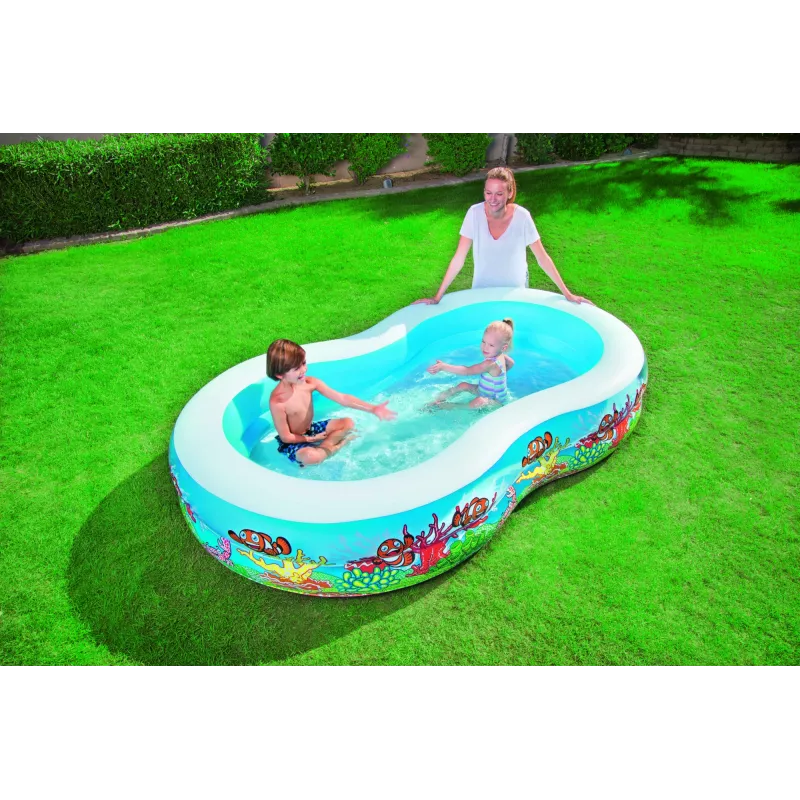 Bestway Piscina familiar hinchable 2,62 m x 1,57 m x 46 cm, Piscina hinchable, 544 L, Rectangular, Vinilo, Multicolor