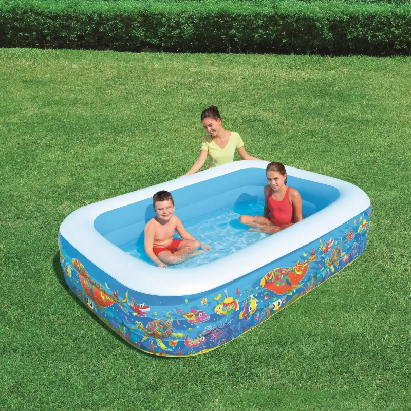 Bestway Piscina familiar hinchable 2,29 m x 1,52 m x 56 cm, Piscina hinchable, 702 L, Rectangular, 6 años, Vinilo, Multicolor