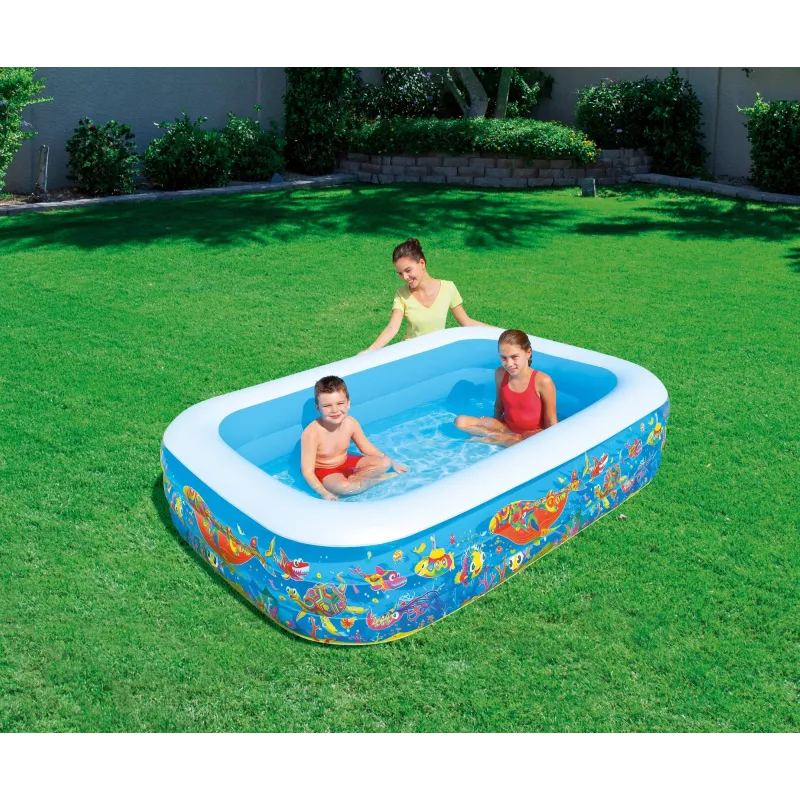 Bestway Piscina familiar hinchable 2,29 m x 1,52 m x 56 cm, Piscina hinchable, 702 L, Rectangular, 6 años, Vinilo, Multicolor