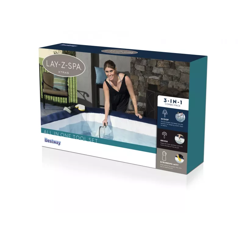 Bestway Lay-Z-Spa Juego de herramientas todo en uno, set de limpieza, todas las marcas, gris, blanco, amarillo, 394 g, caja a todo color, 80 mm
