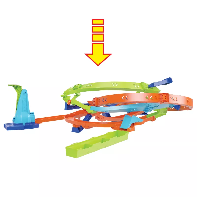 Hot Wheels Action Loop Cyclone Challenge Pista con coche de juguete a escala 1:64, fácil almacenamiento