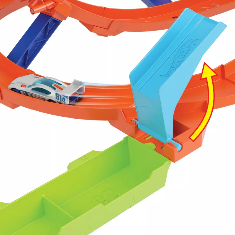 Hot Wheels Action Loop Cyclone Challenge Pista con coche de juguete a escala 1:64, fácil almacenamiento