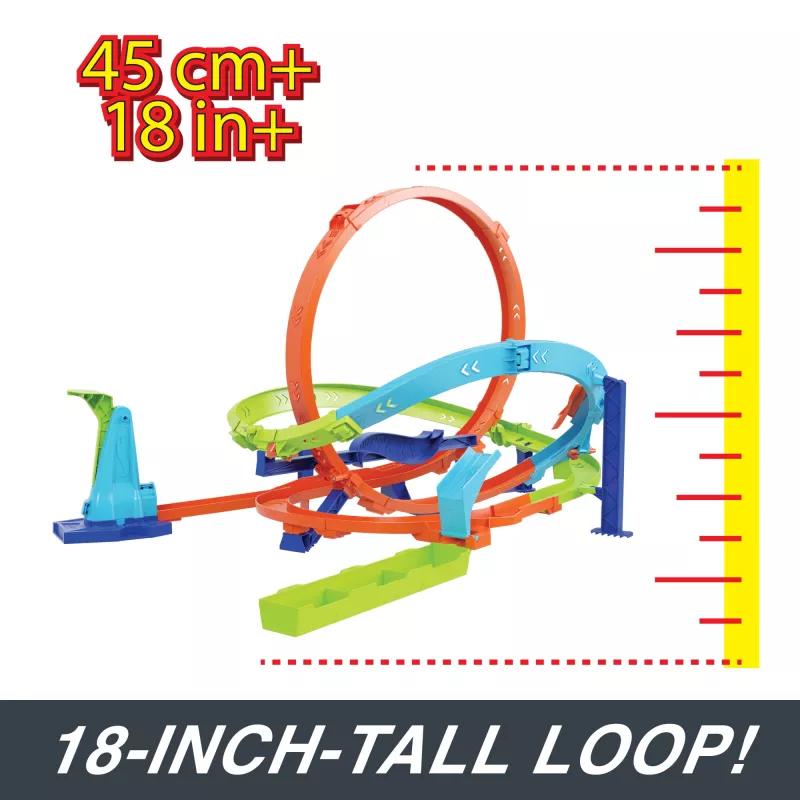 Hot Wheels Action Loop Cyclone Challenge Pista con coche de juguete a escala 1:64, fácil almacenamiento