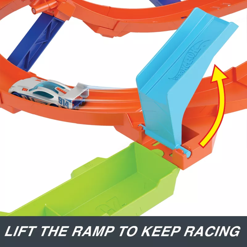 Hot Wheels Action Loop Cyclone Challenge Pista con coche de juguete a escala 1:64, fácil almacenamiento