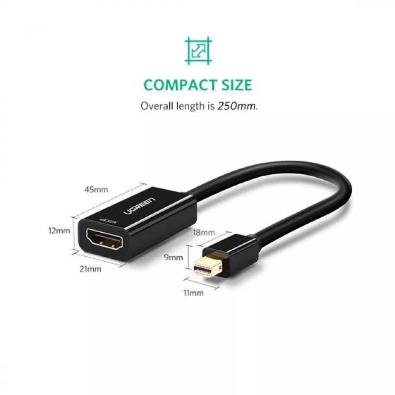 Ugreen 40360 Adaptador de cable de vídeo 0,25 m Mini DisplayPort HDMI Negro