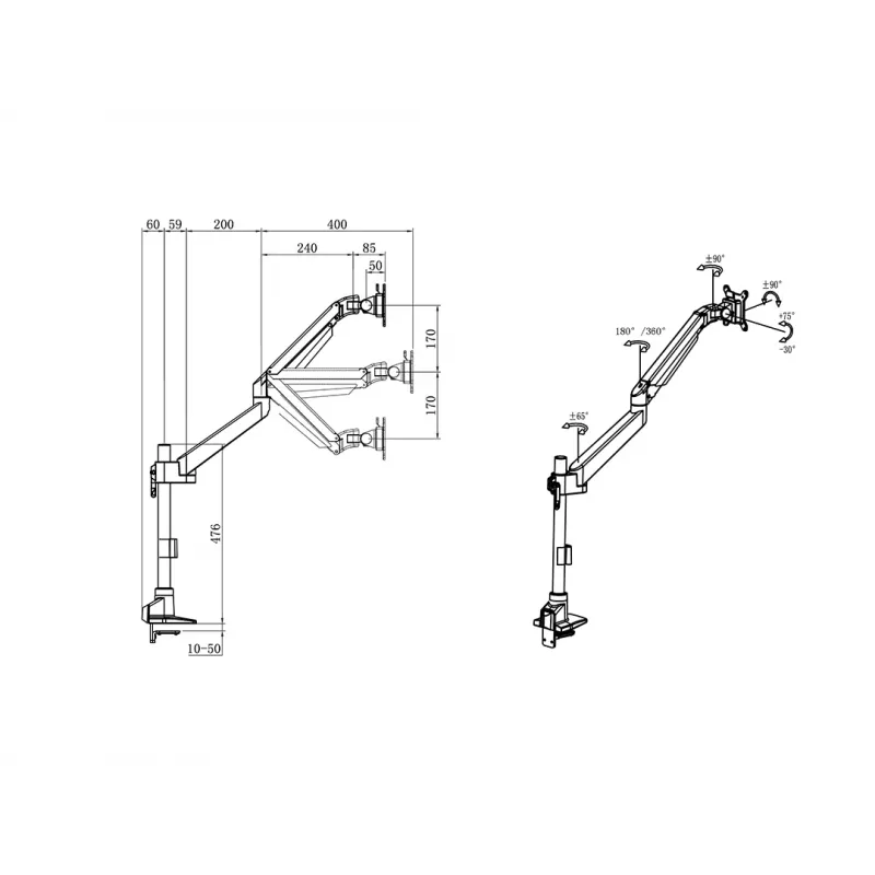 Multibrackets M VESA Gas Lift Arm Single Pole, Pinza, 10 kg, 38,1 cm (15