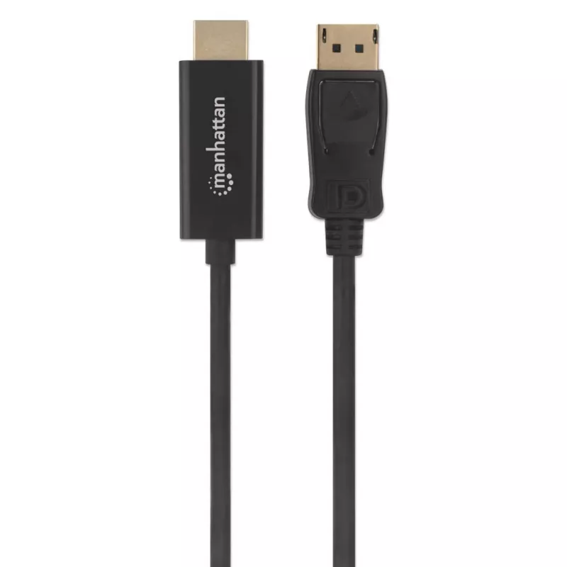 Manhattan Cable DisplayPort 1.2 a HDMI, 4K@60Hz, 1m, Conector macho a conector macho, DP con bloqueo, Negro, no bidireccional, tres años de garantía, Compatible con 3F-DP-HDMI-4K60-HDR