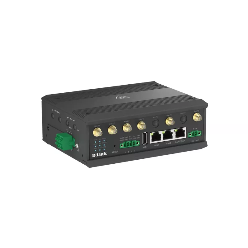 D-Link 5G IIoT Gateway, Pasarela móvil, Negro, Gigabit Ethernet, 10,100,1000 Mbit/s, 802.11a, 802.11b, 802.11g, Wi-Fi 4 (802.11n), Wi-Fi 5 (802.11ac), 300,866 Mbit/s