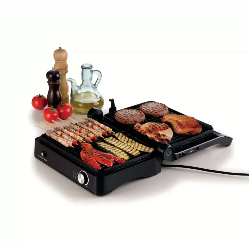 Ariete 1934 MetalGrill 3in1, Parrilla eléctrica para parrilla mixta, 2000 W, 3 modos de cocción, placas antiadherentes, Plata/Negro