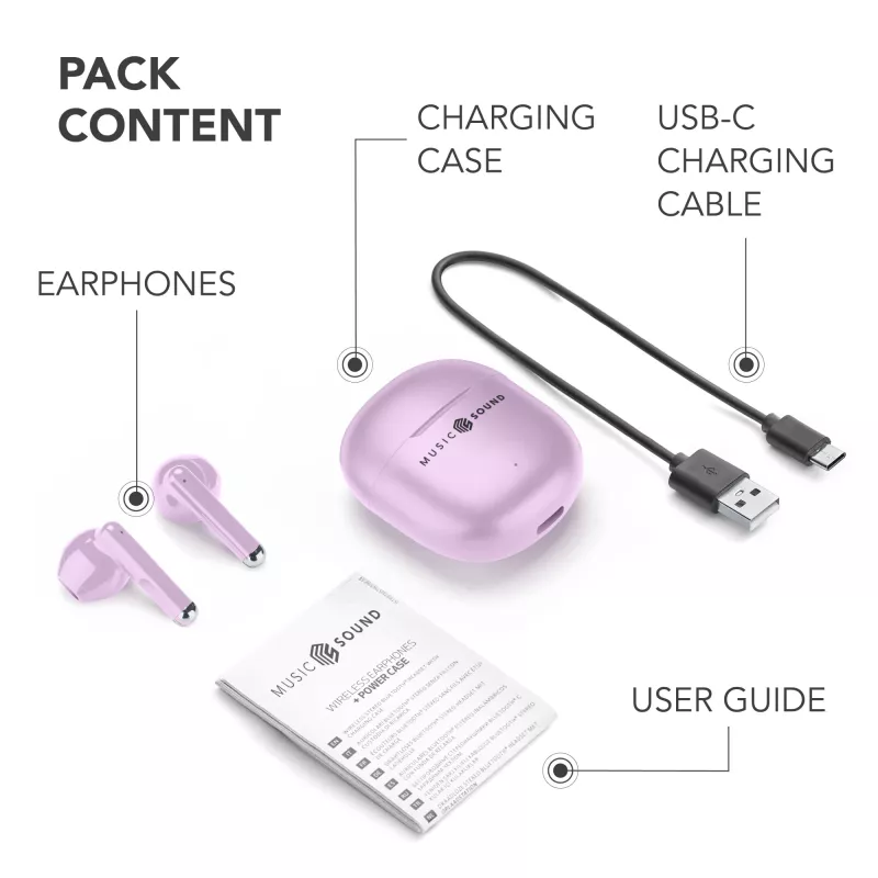 Music Sound Breeze Auriculares Bluetooth de cápsula con estuche de color