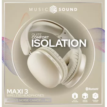 Music Sound MAXI3 MAXI3 Auriculares inalámbricos over-ear con cancelación activa de ruido: experiencia auditiva inmersiva y sin distracciones, hasta 35 horas de autonomía. Diseño moderno, comodidad, estilo y un sonido potente y revolucionario.