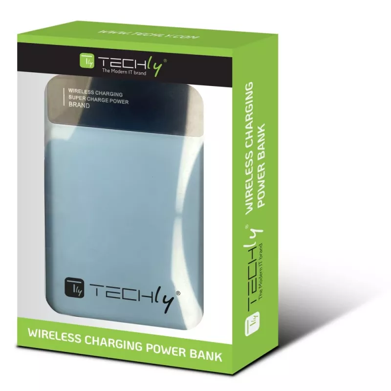 Techly I-CHARGE-10LCDBL Batería externa Polímero de litio (LiPo) 10000 mAh Carga inalámbrica Azul