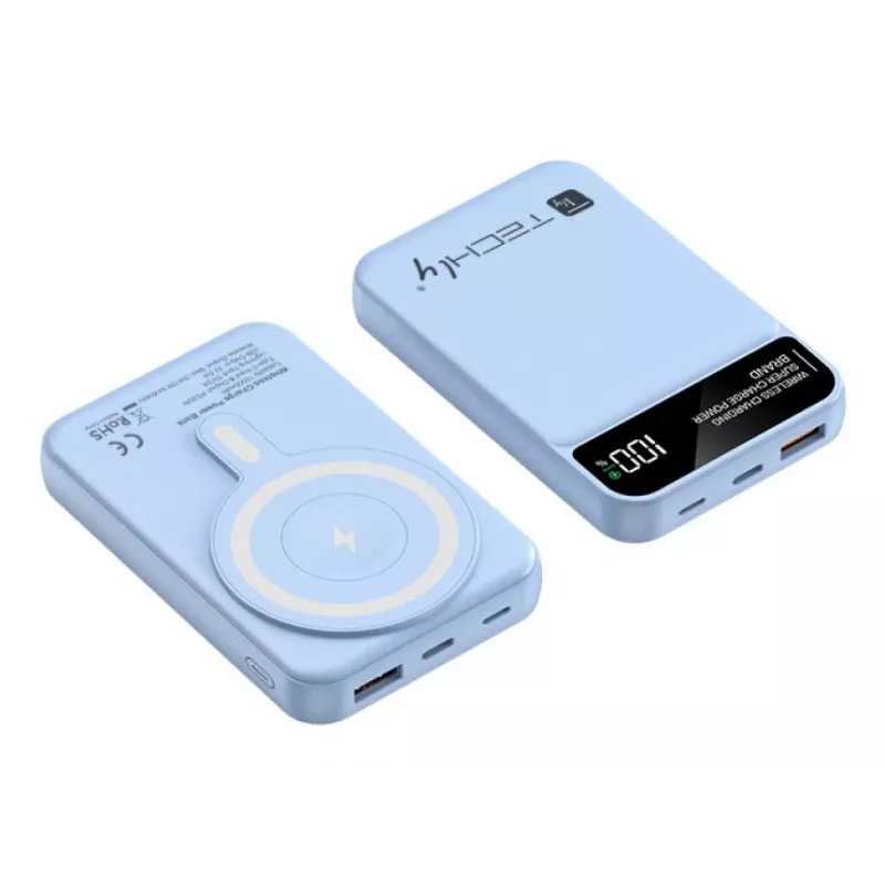 Techly I-CHARGE-10LCDBL Batería externa Polímero de litio (LiPo) 10000 mAh Carga inalámbrica Azul