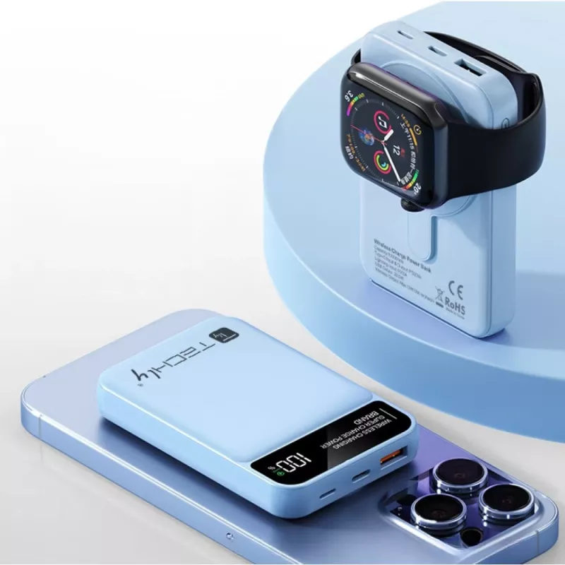 Techly I-CHARGE-10LCDBL Batería externa Polímero de litio (LiPo) 10000 mAh Carga inalámbrica Azul